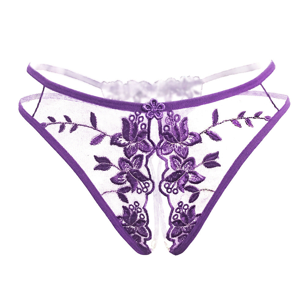 Image of Women's flirtatious lingerie panties women's passion see-through transparent embroidery sex free adult open crotch thong sense